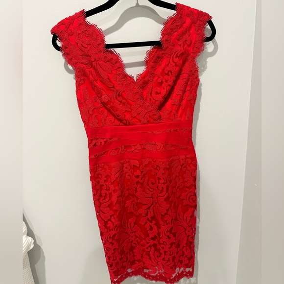 EUC Tadashi Shoji Embroidered Lace V-Neck Dress -4P - Picture 2 of 6